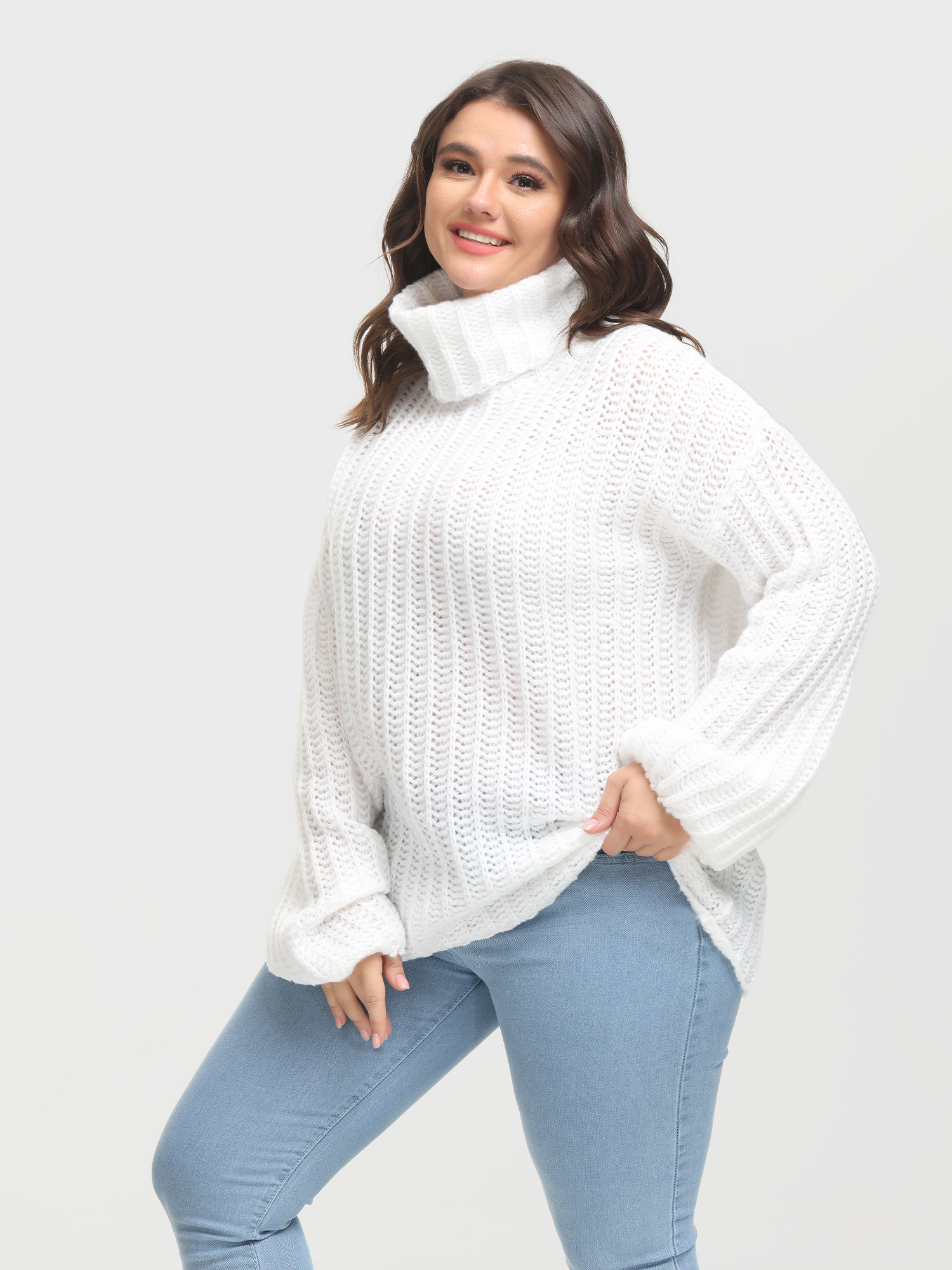 Puffy Turtleneck Long Sleeve Knit Pullover Sweater