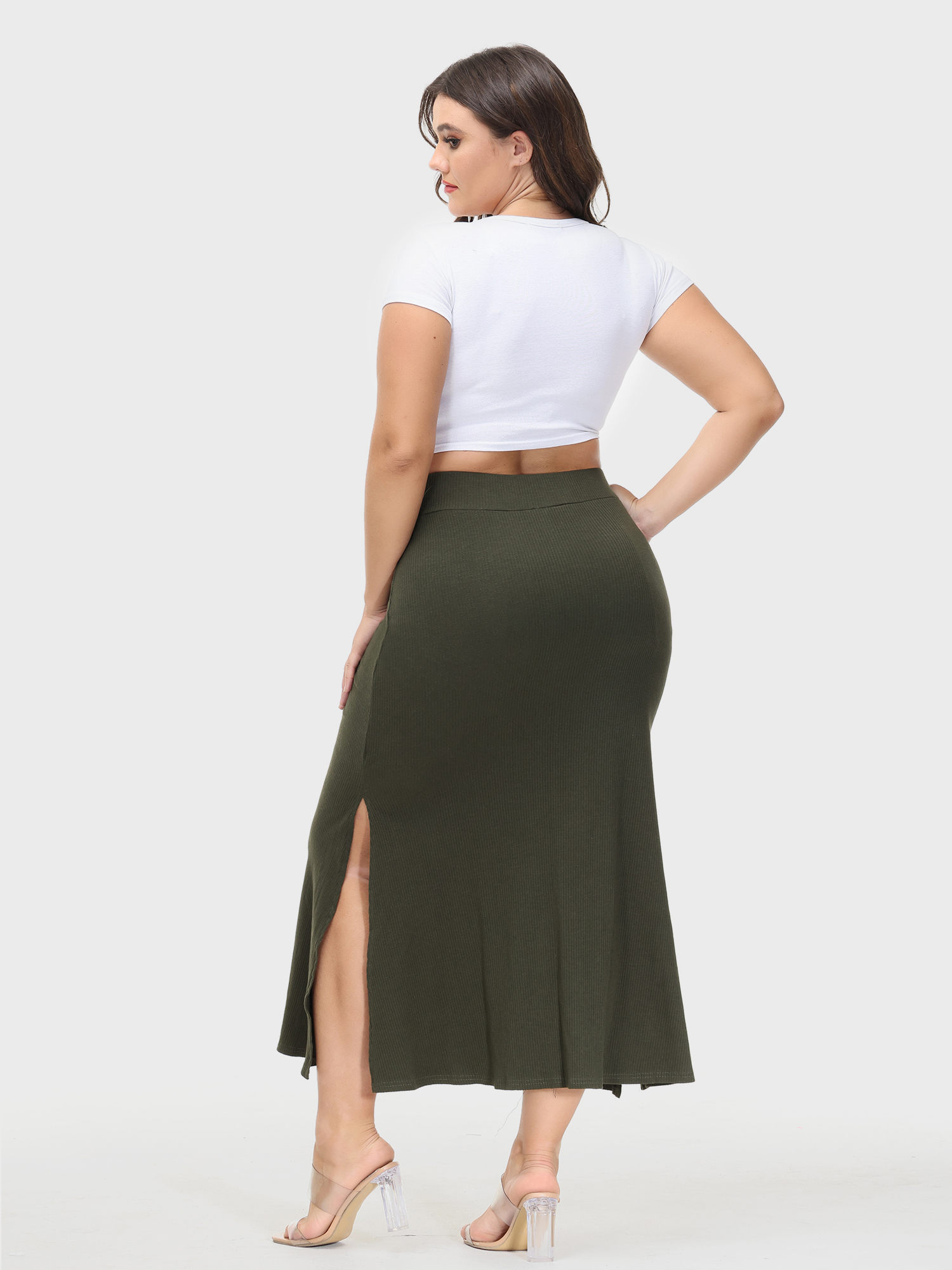 High-Waisted Slit Tied-Waistband Midi Skirt