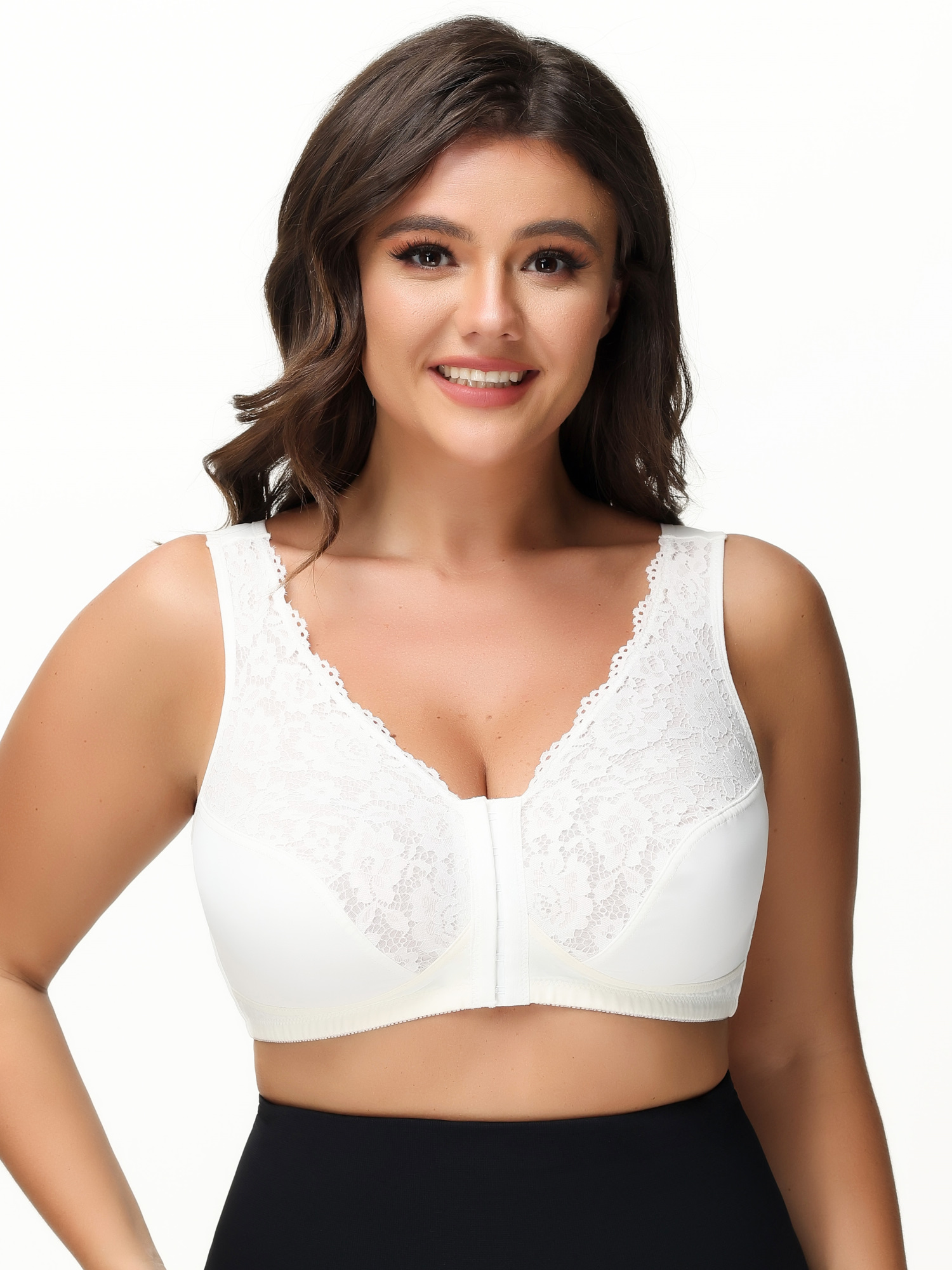 Mid Size Front Closure Rose Lace Support Bra