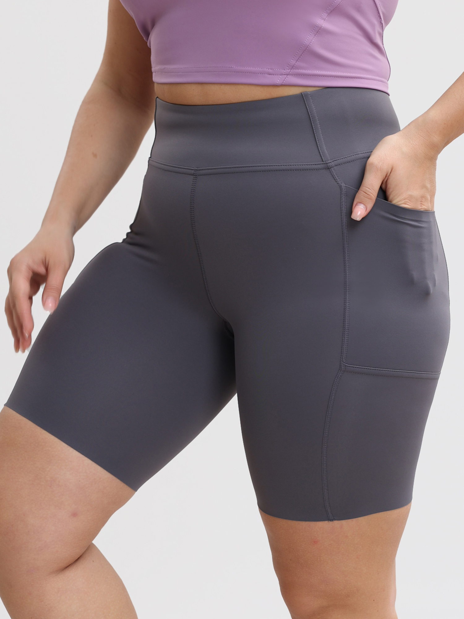 High-Waisted Nude Sports Shorts with Pockets