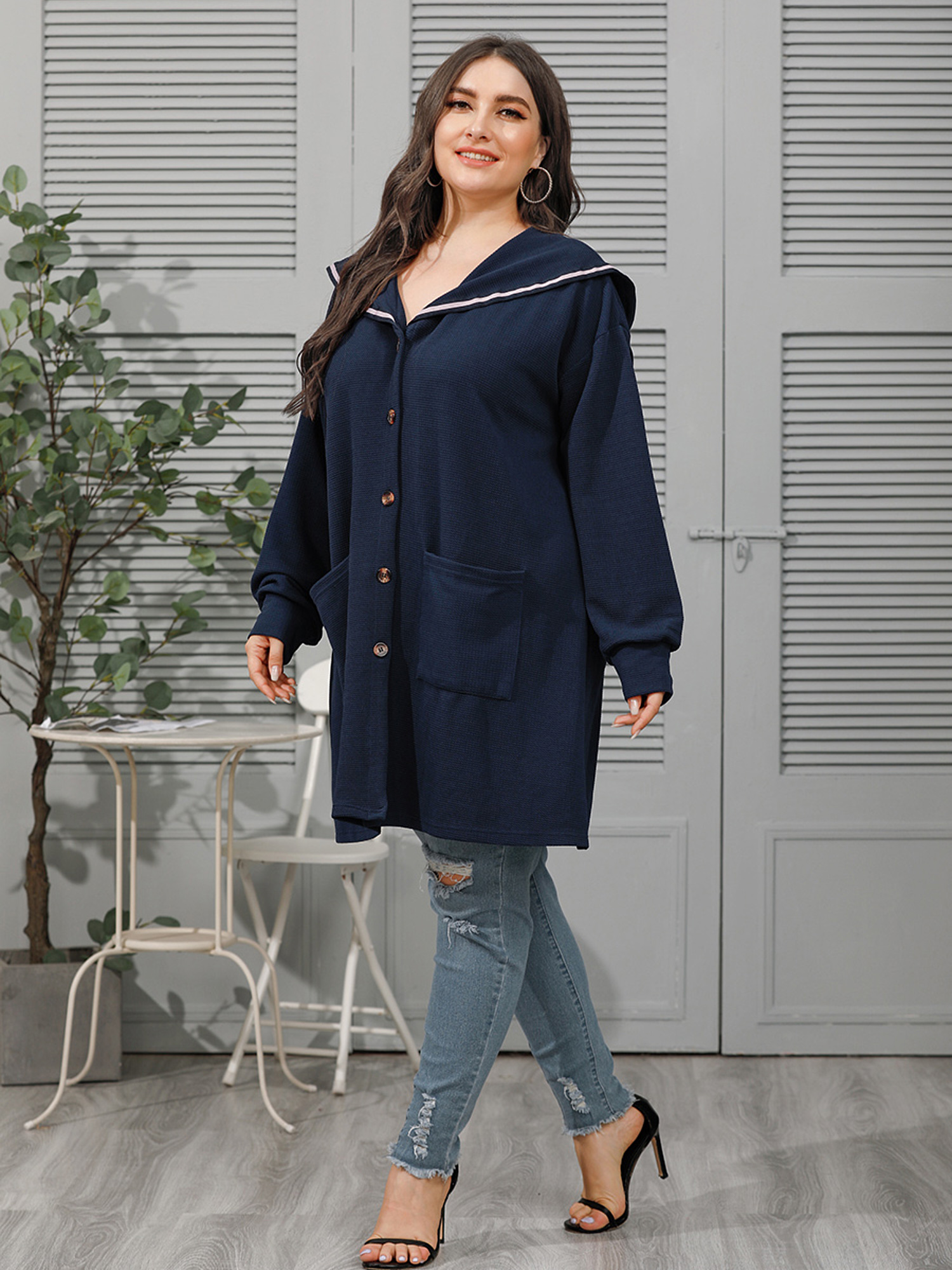 Navy Style Casual Jacket Dress