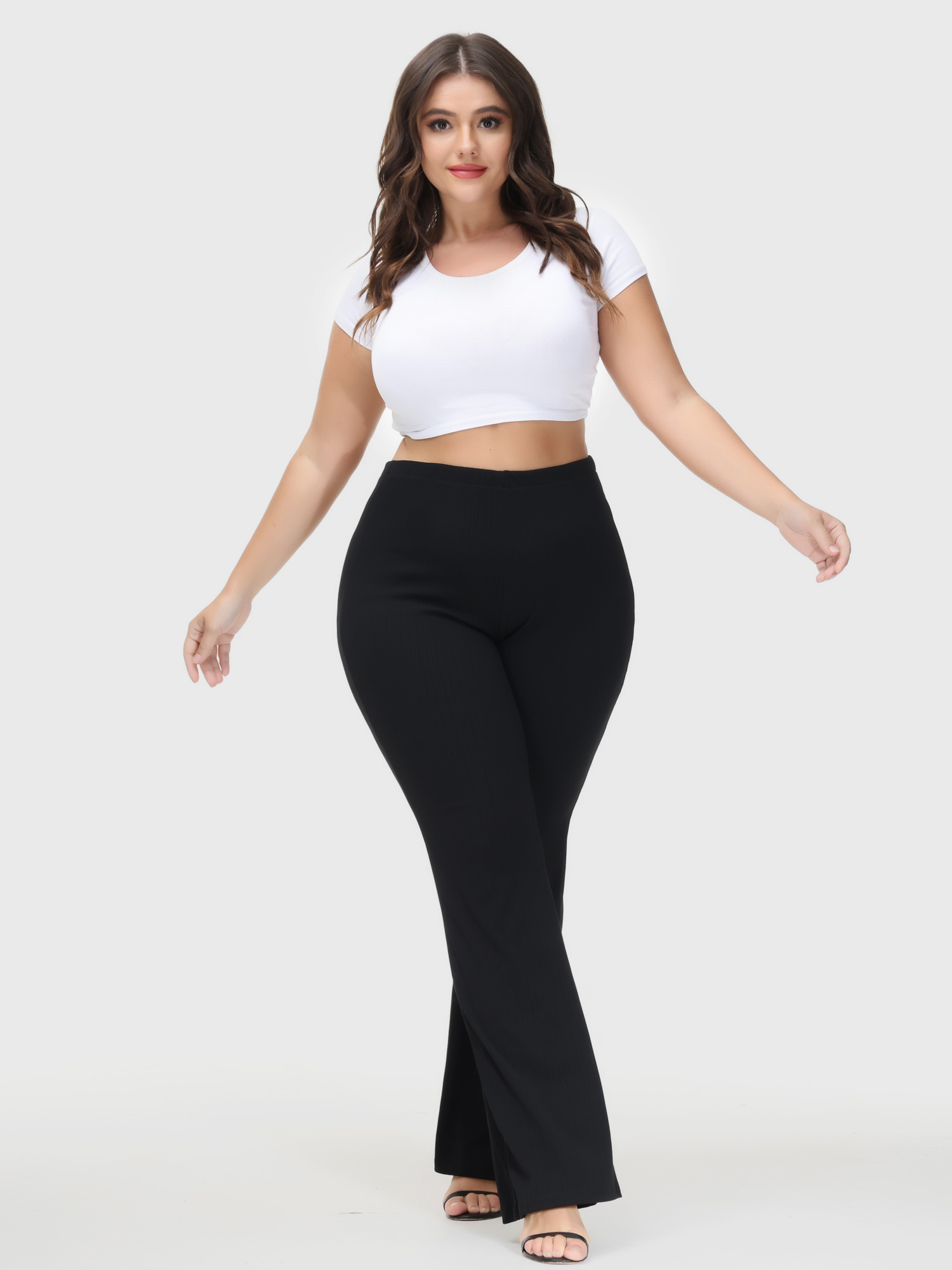 Casual High Waist Drop Flared Ribbed Pants