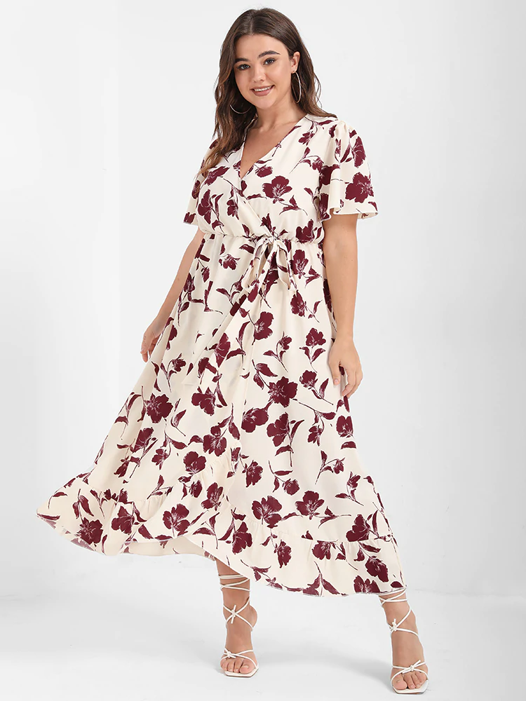 Floral Ruffle Knot Side Wrap Dress(Buy 2 Free Shipping)