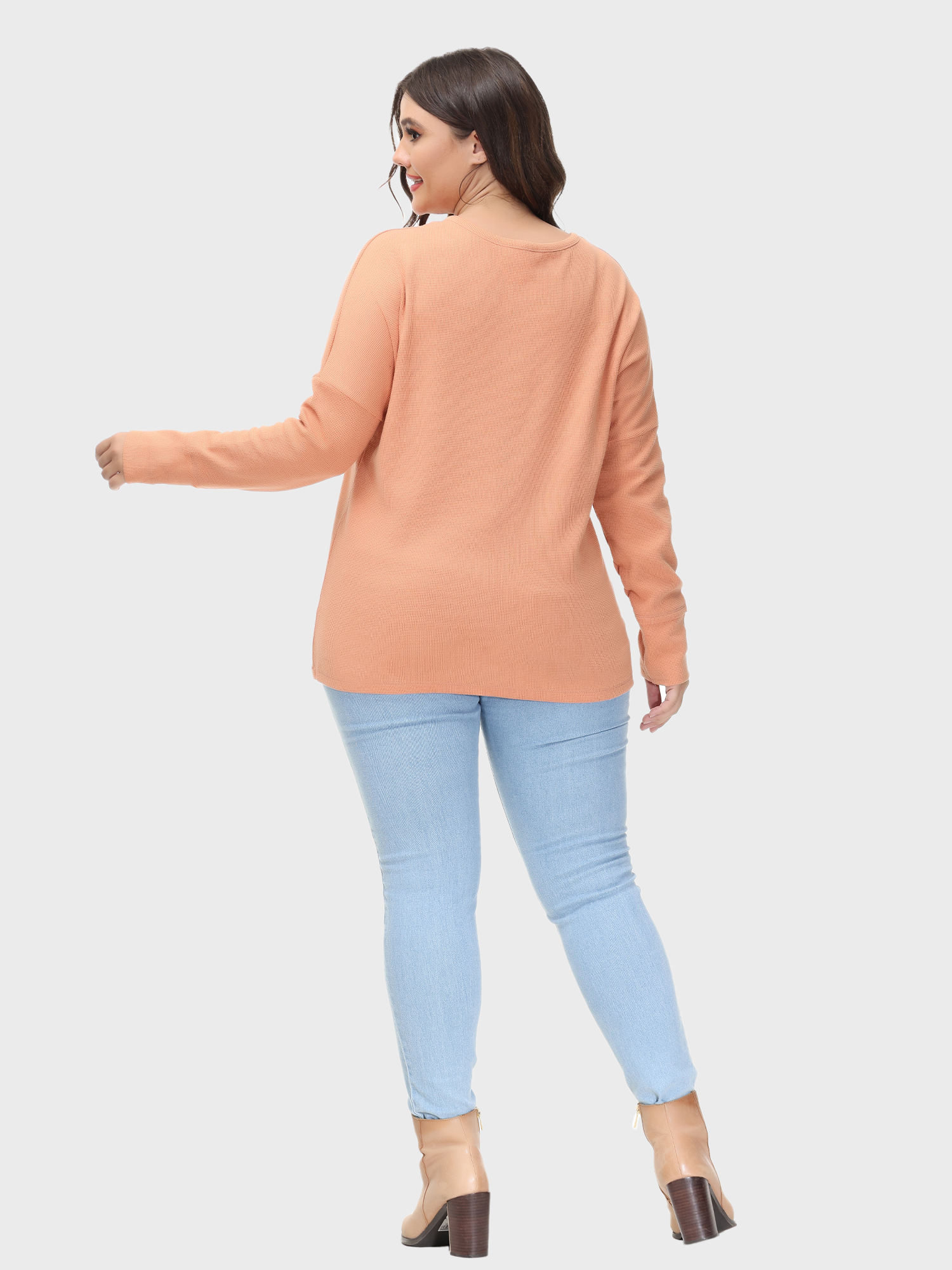 Crewneck Button-Embellished Waffle Knit Sweater