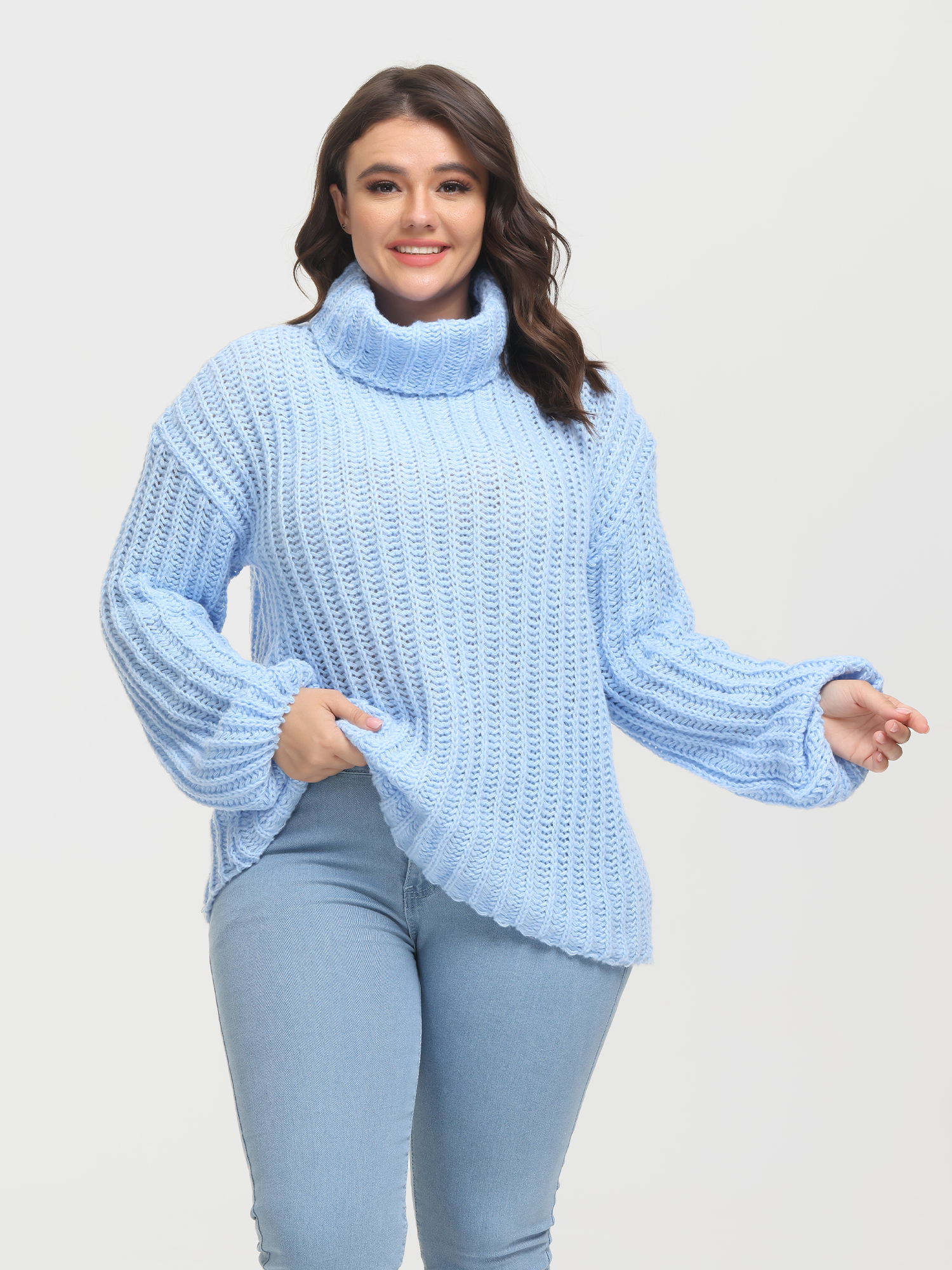 Puffy Turtleneck Long Sleeve Knit Pullover Sweater