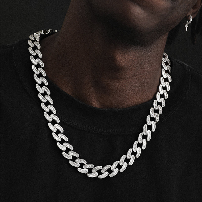 15mm Iced Out Cuban Link Chain in White Gold-CLC&CO