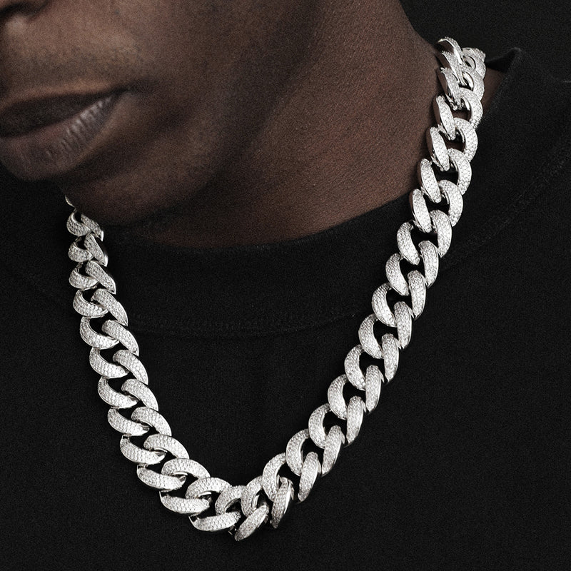 18mm Iced Out Cuban Link Chain in White Gold-CLC&CO