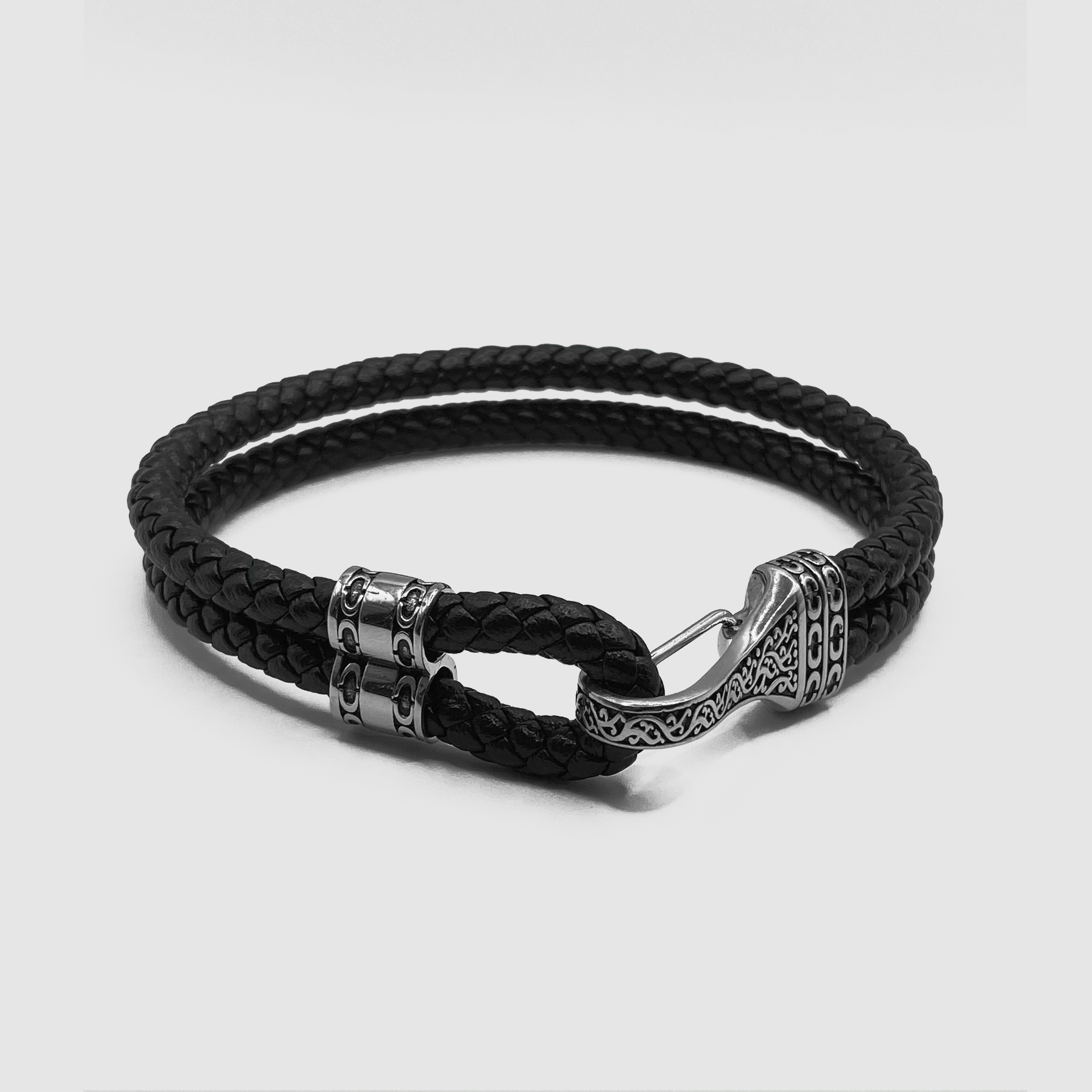 Silver Leather Rope Bracelet For Men