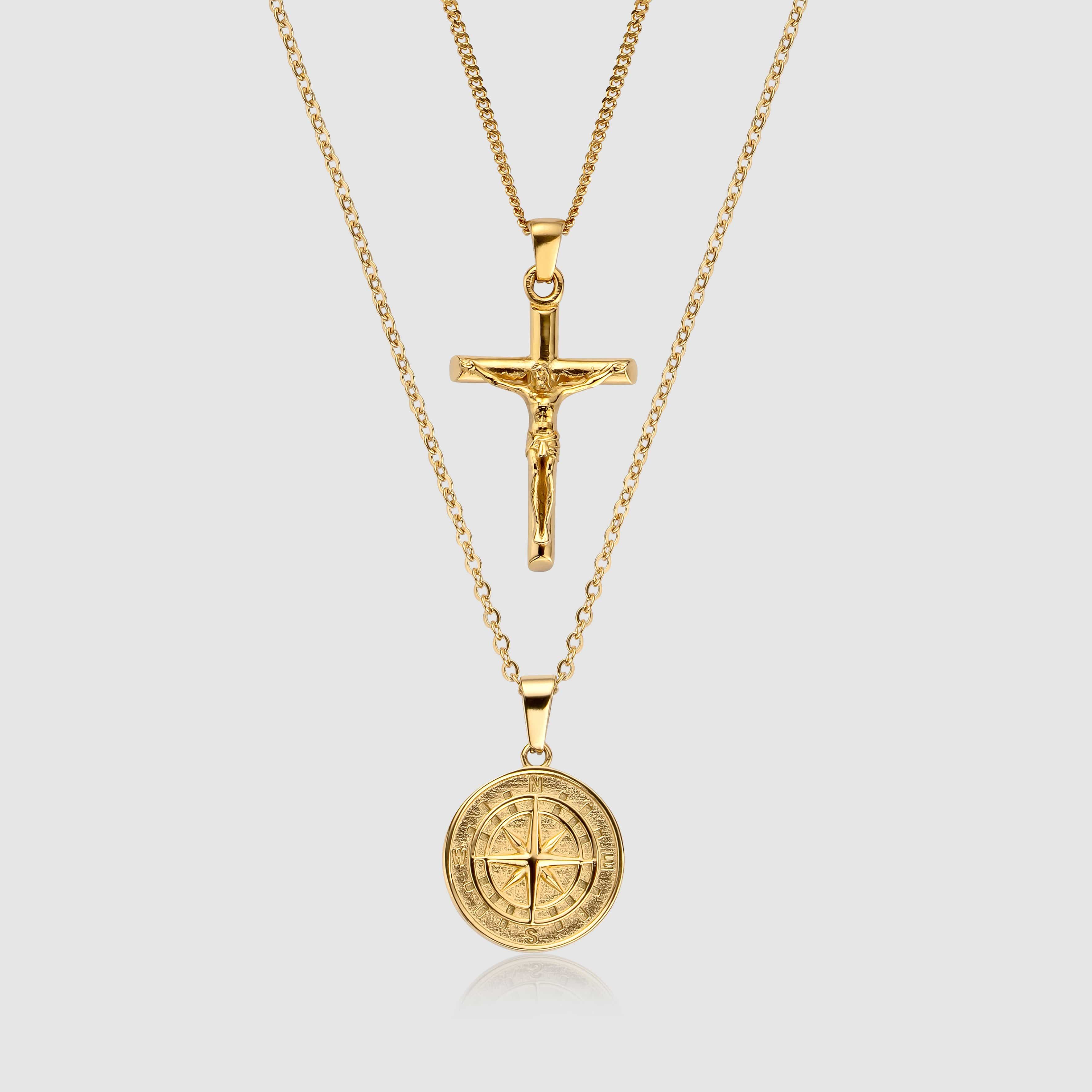 Gold Compass x Crucifix Set