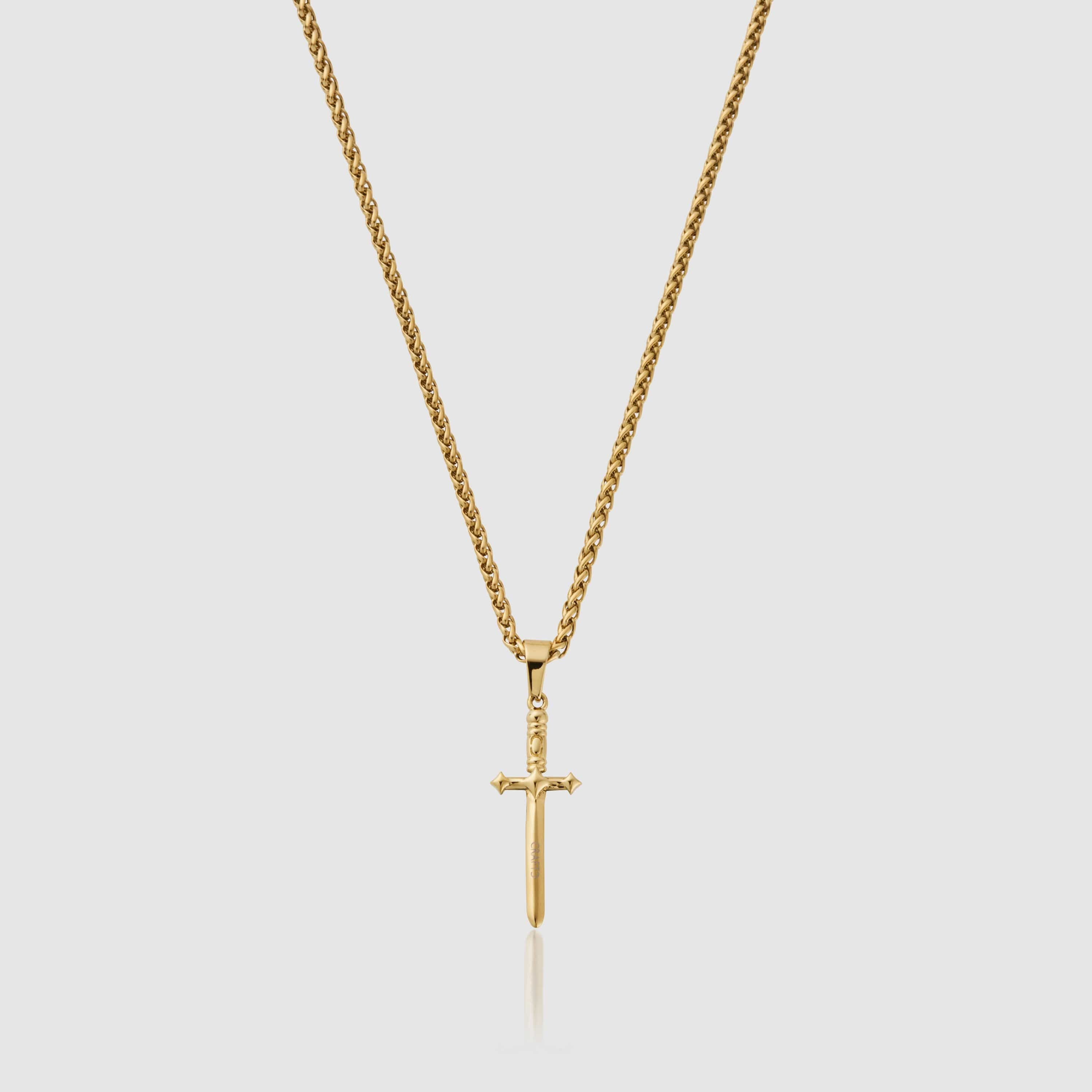 18K Gold Yellow Gold Dagger Knife Charm Pendant Necklace