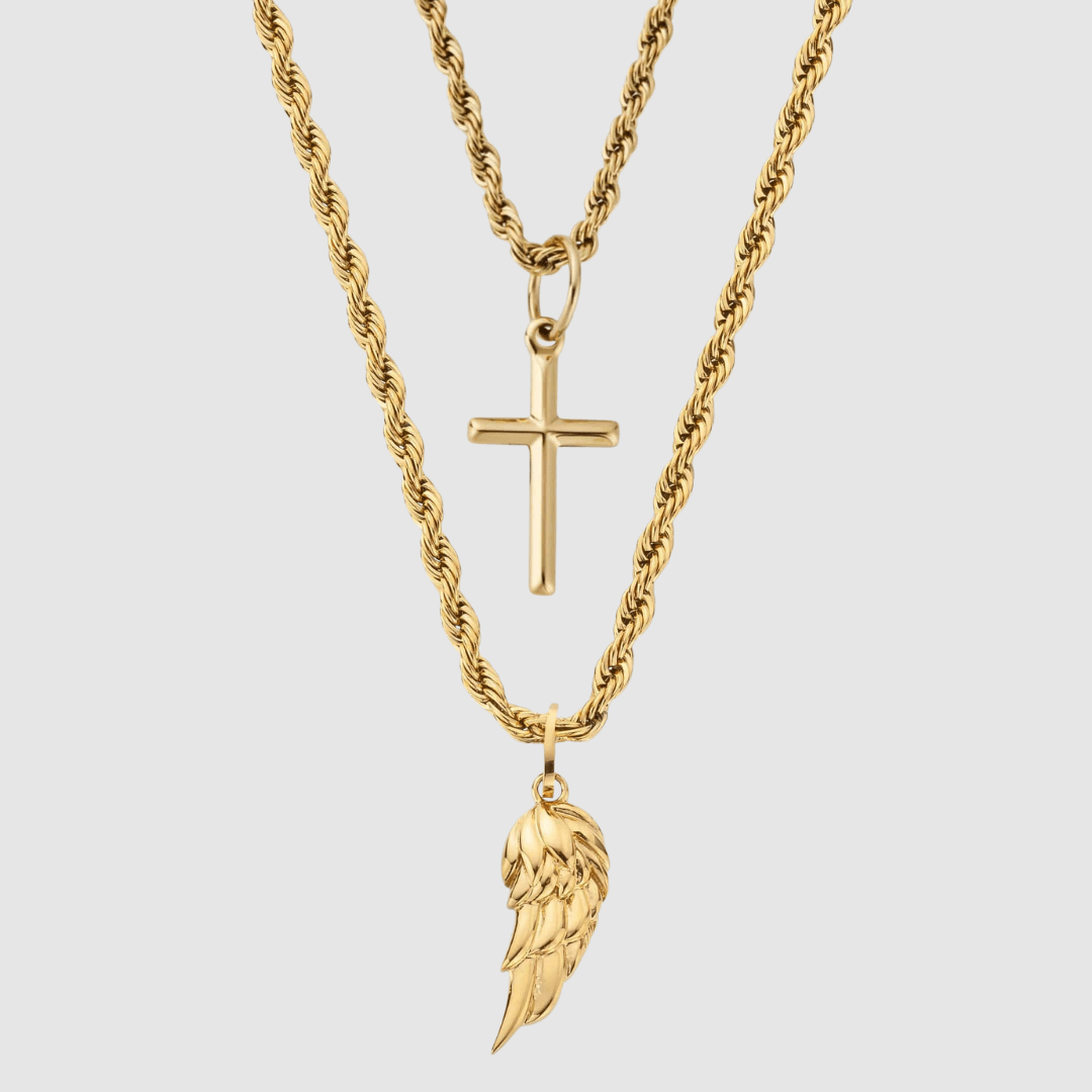 Gold Wing x Cross Set Necklace