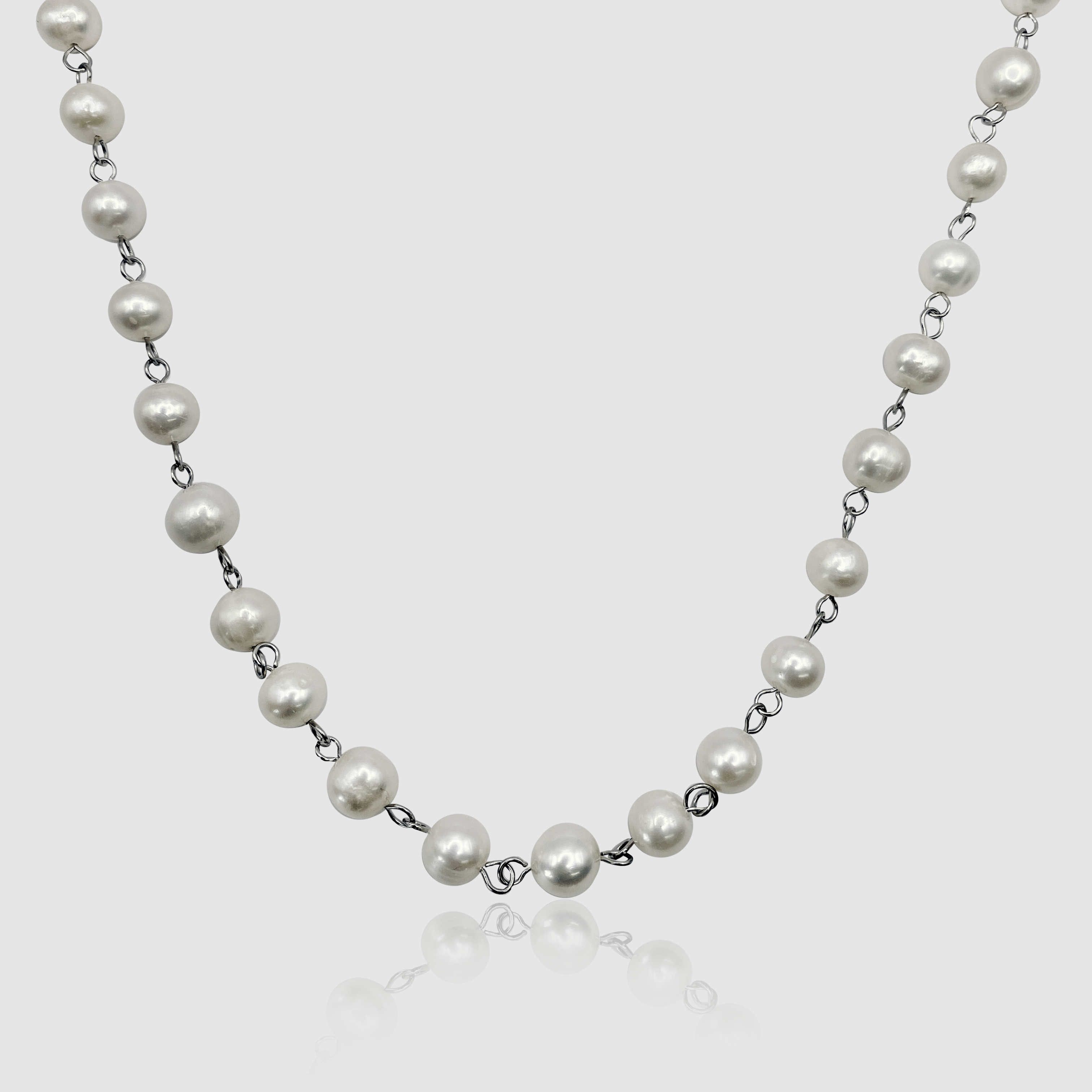 Chained Real Pearl Necklace (Silver)