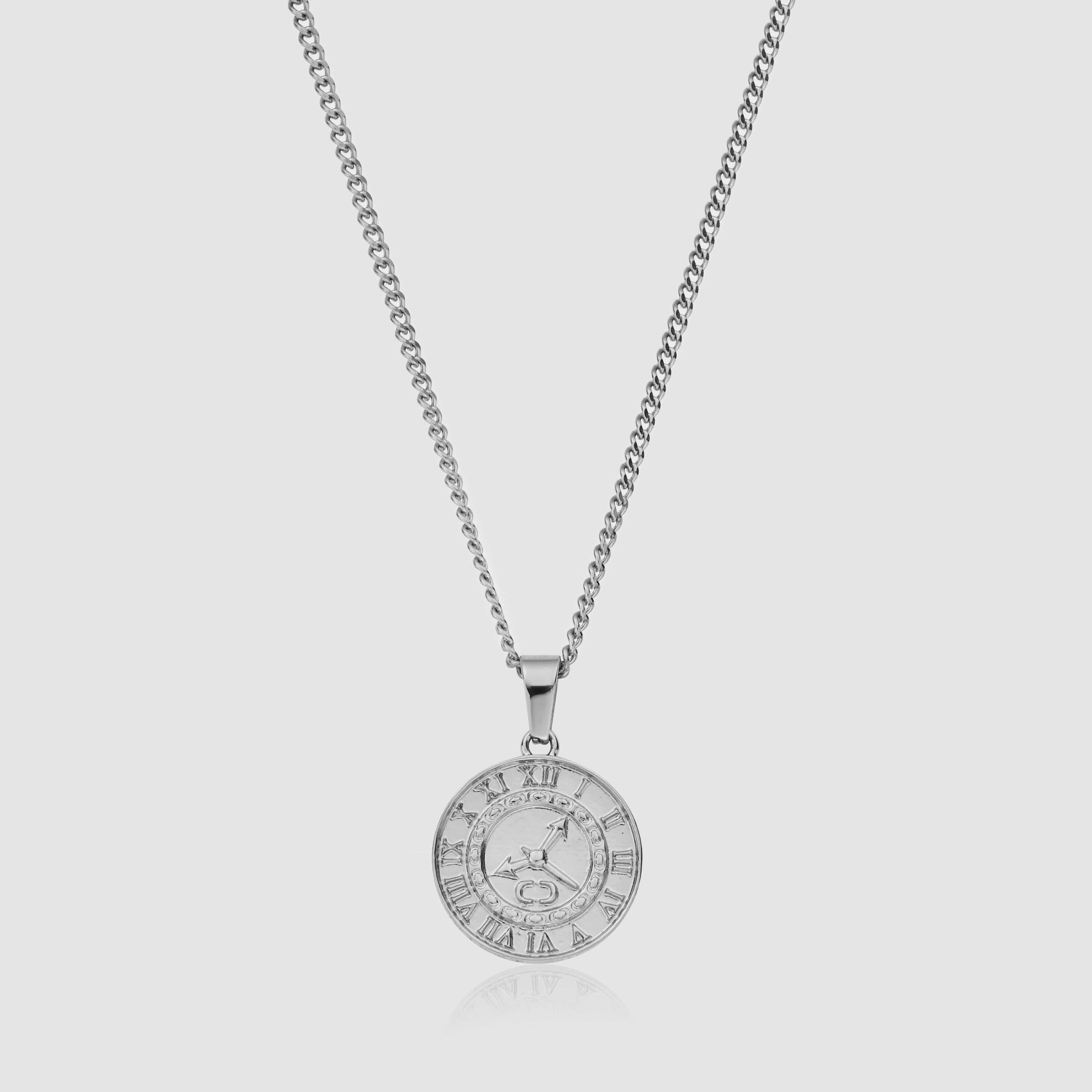 Men's Silver Clock Necklace