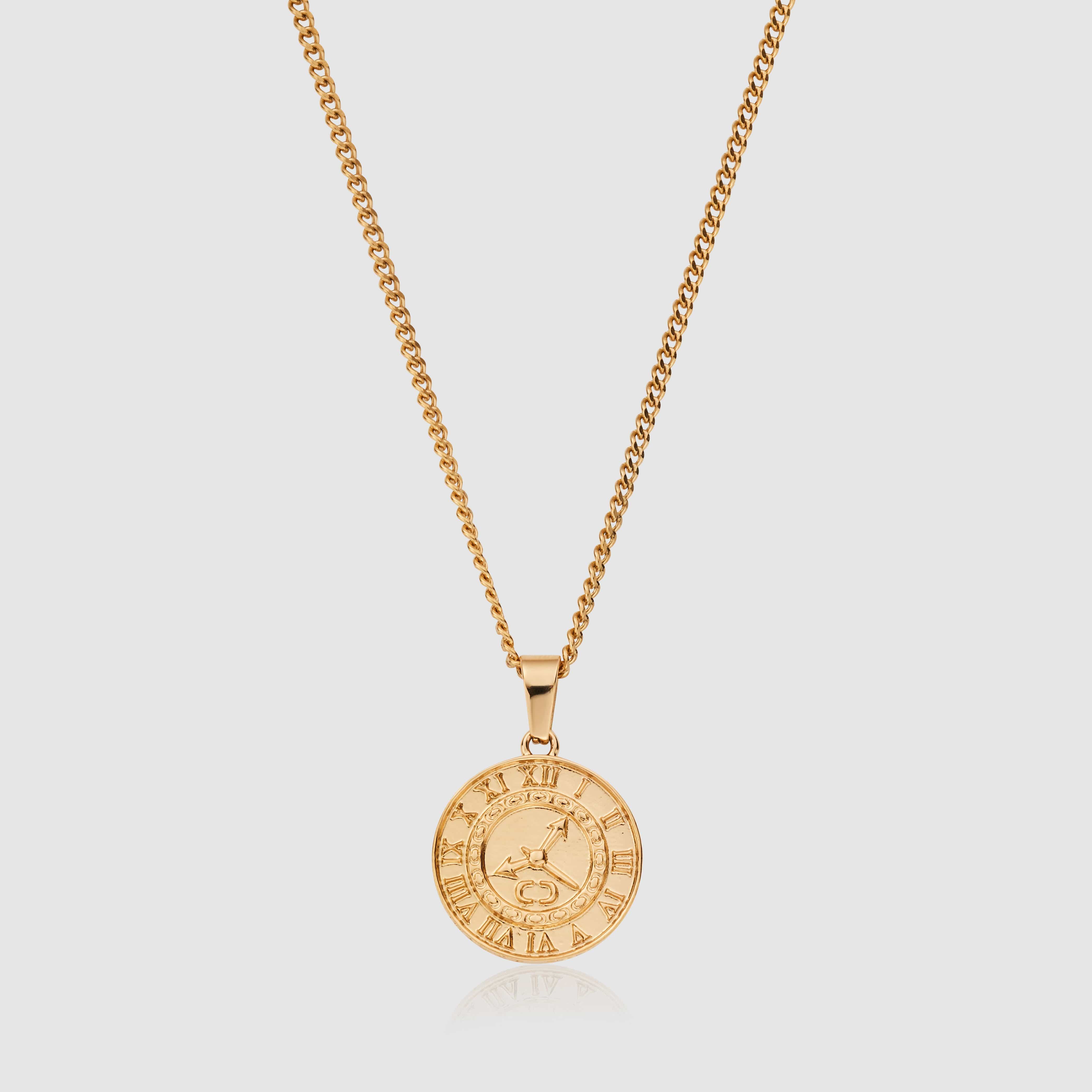 Gold Clock Pendant Necklace