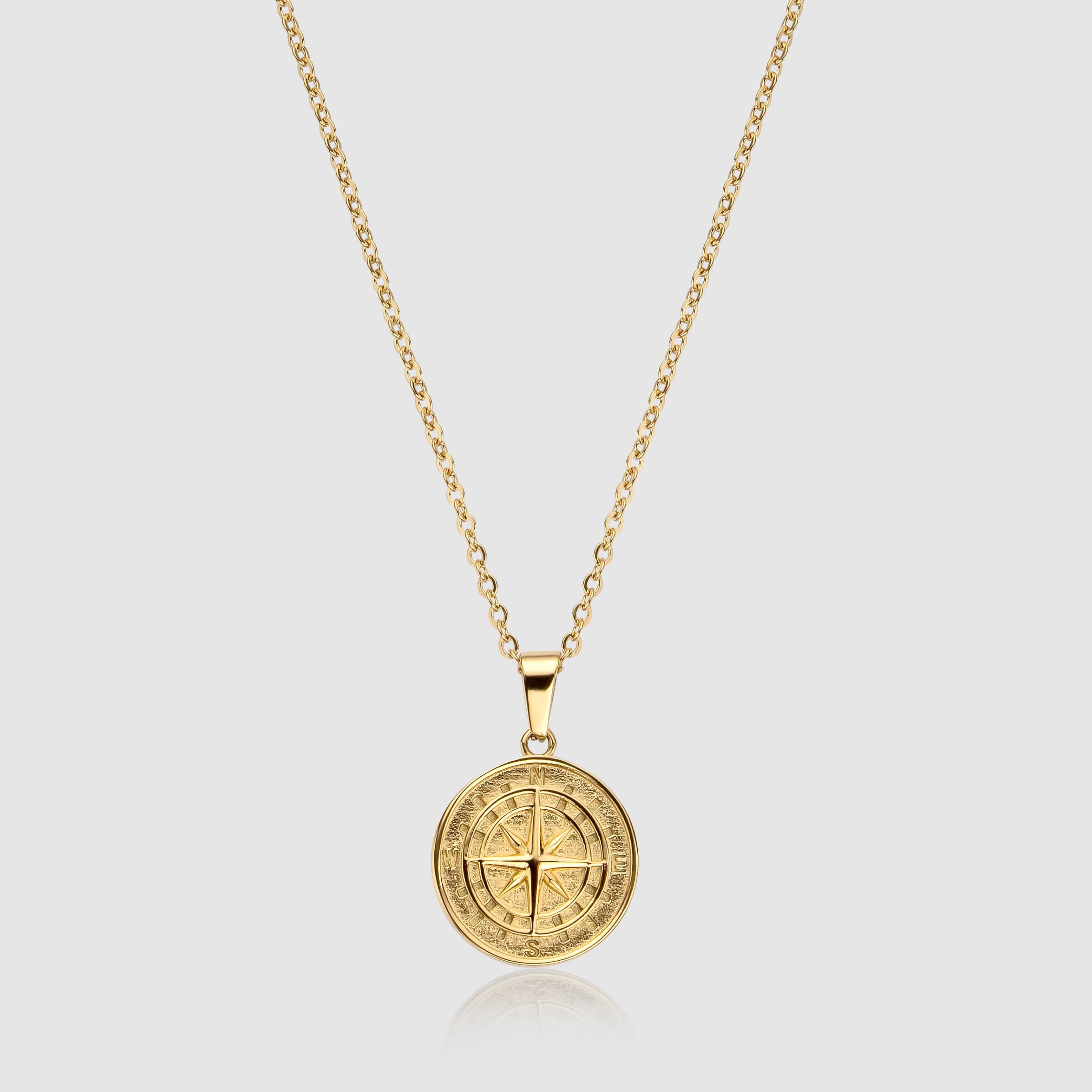Gold Compass Necklace Pendant