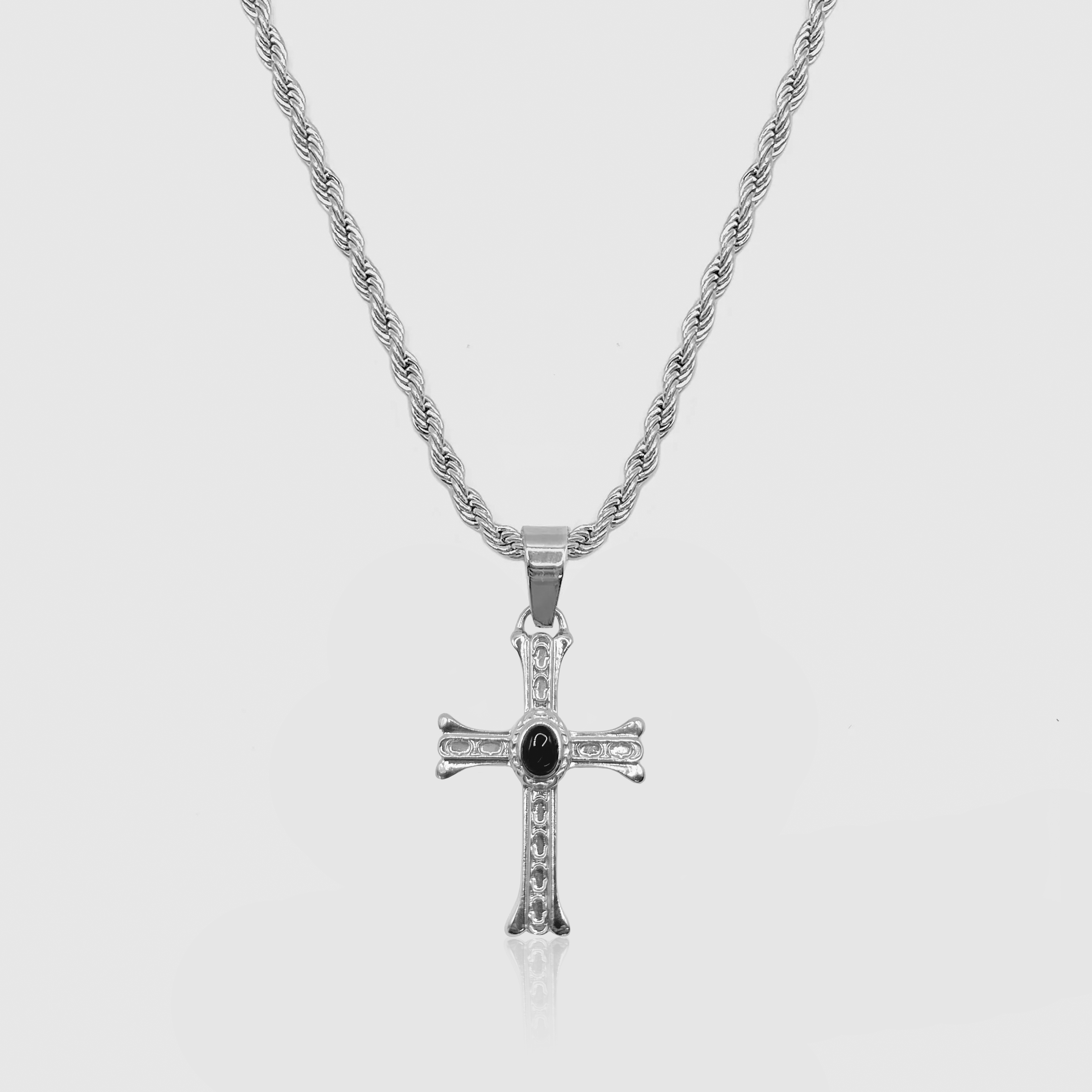 Silver Stone Cross Pendant Chain