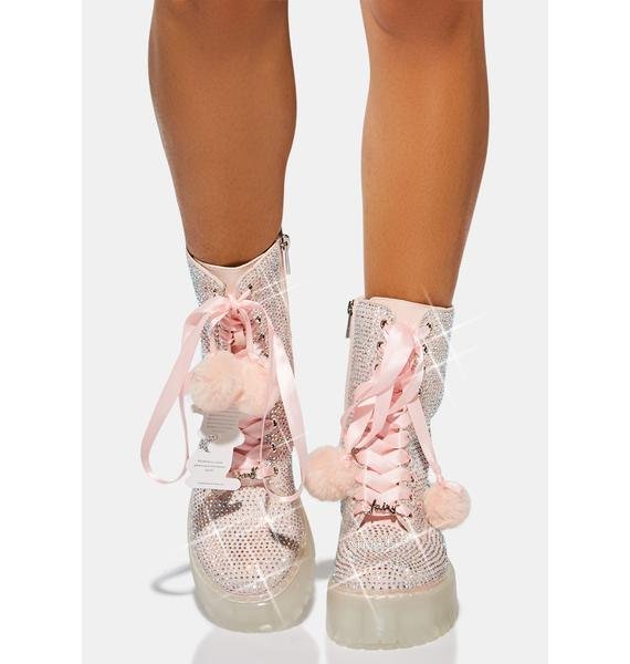 PINK RHINESTONE COMBAT BOOTS-annaxin