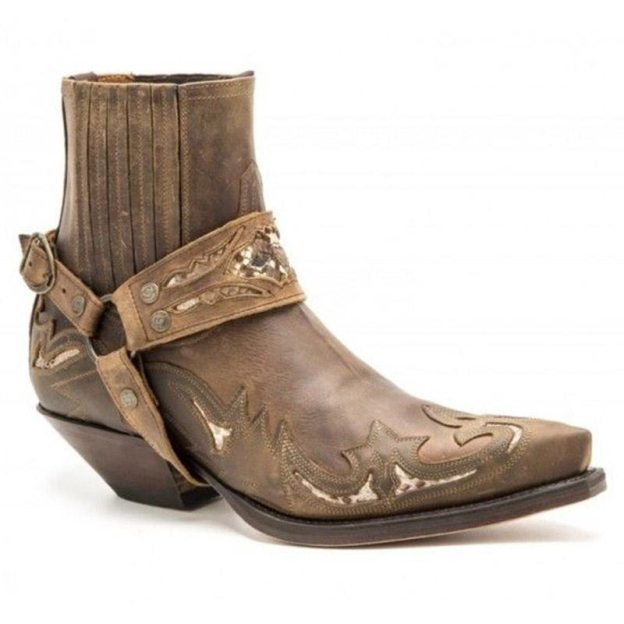 2022 Men's Vintage Cowboy Boots Leather High Top Chain Buckle Strap Punk Shoes Pointed Toe Biker Boots Men's Fashion