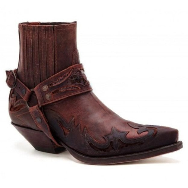 2022 Men's Vintage Cowboy Boots Leather High Top Chain Buckle Strap Punk Shoes Pointed Toe Biker Boots Men's Fashion