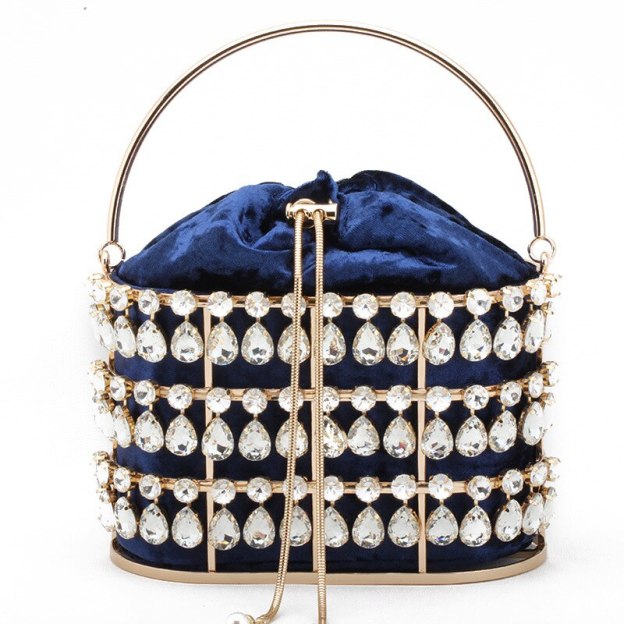 Black & Apricot Silver Diamond Metal Basket Ladies Party Dinner Bag Handbag Crossbody Bag Women Shoulder Chain Purse Tote Bag