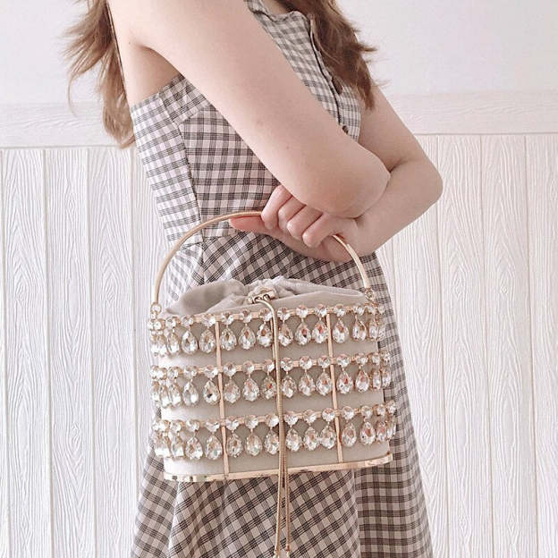 Black & Apricot Silver Diamond Metal Basket Ladies Party Dinner Bag Handbag Crossbody Bag Women Shoulder Chain Purse Tote Bag