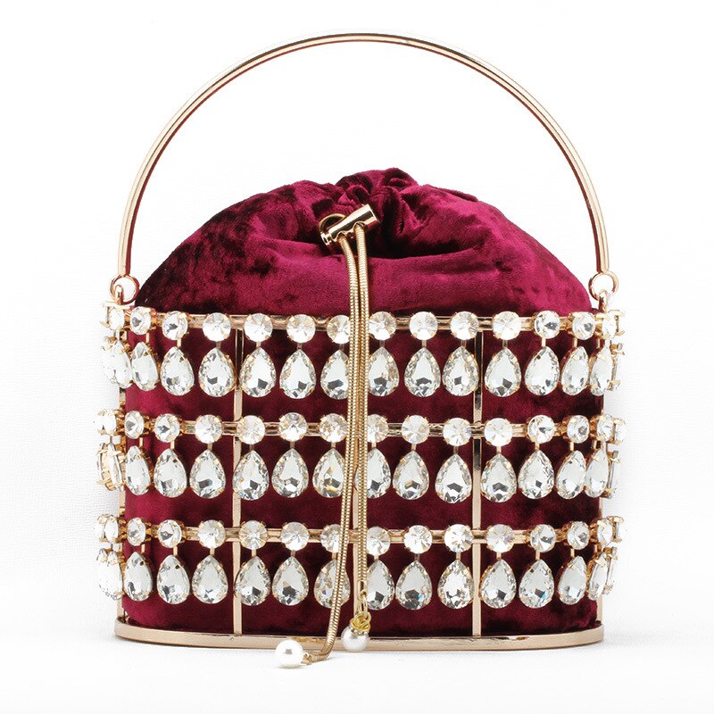 Black & Apricot Silver Diamond Metal Basket Ladies Party Dinner Bag Handbag Crossbody Bag Women Shoulder Chain Purse Tote Bag