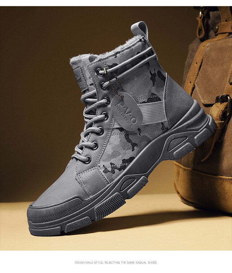 Designer Shoes for Men Camouflage Ankle Boots Platform Boots Black Safety Tactical Shoe Luxury Brand High Quality Bota Masculina