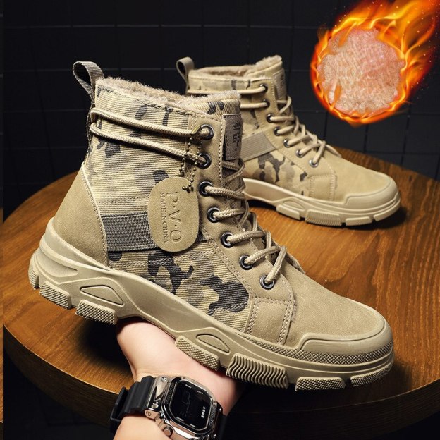 Designer Shoes for Men Camouflage Ankle Boots Platform Boots Black Safety Tactical Shoe Luxury Brand High Quality Bota Masculina