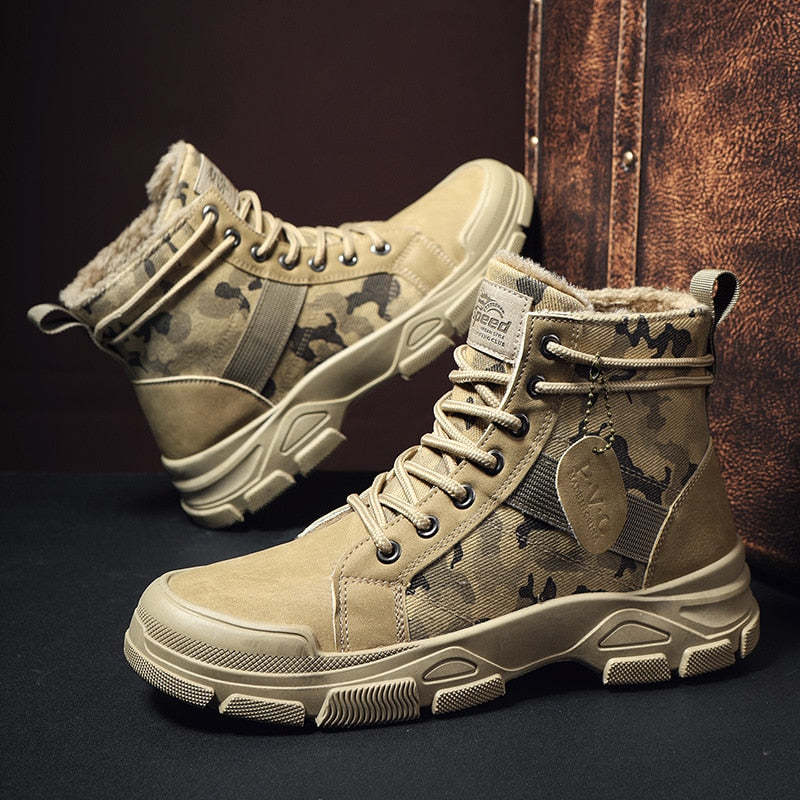 Designer Shoes for Men Camouflage Ankle Boots Platform Boots Black Safety Tactical Shoe Luxury Brand High Quality Bota Masculina