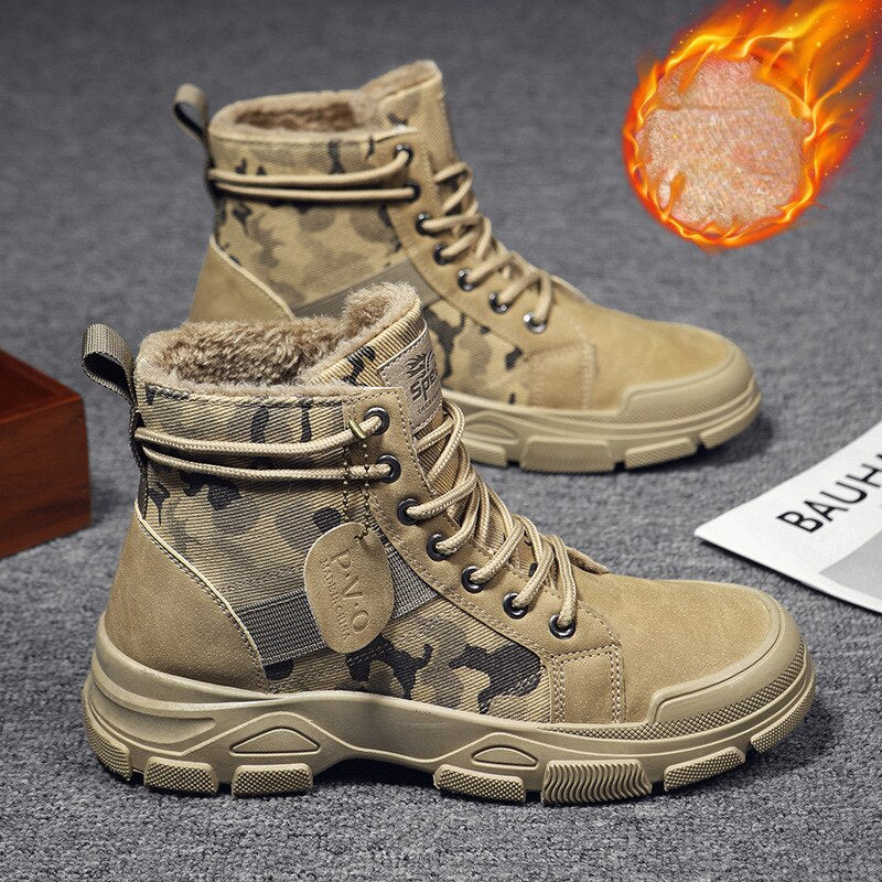 Designer Shoes for Men Camouflage Ankle Boots Platform Boots Black Safety Tactical Shoe Luxury Brand High Quality Bota Masculina