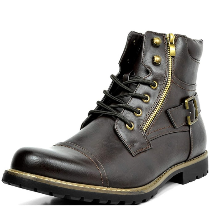 Genuine Leather Men's Boots Ankle Boots Plus Size High Top shoes Outdoor Work Casual Shoes Motorcycle Military Combat Boots