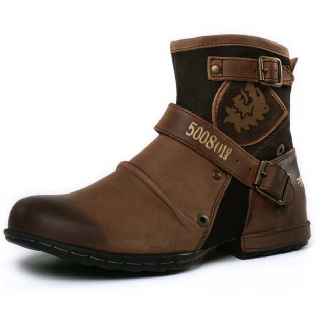 Genuine Leather Men's Boots Ankle Boots Plus Size High Top shoes Outdoor Work Casual Shoes Motorcycle Military Combat Boots