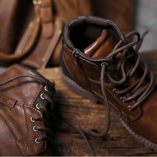 Genuine Leather Men's Boots Ankle Boots Plus Size High Top shoes Outdoor Work Casual Shoes Motorcycle Military Combat Boots