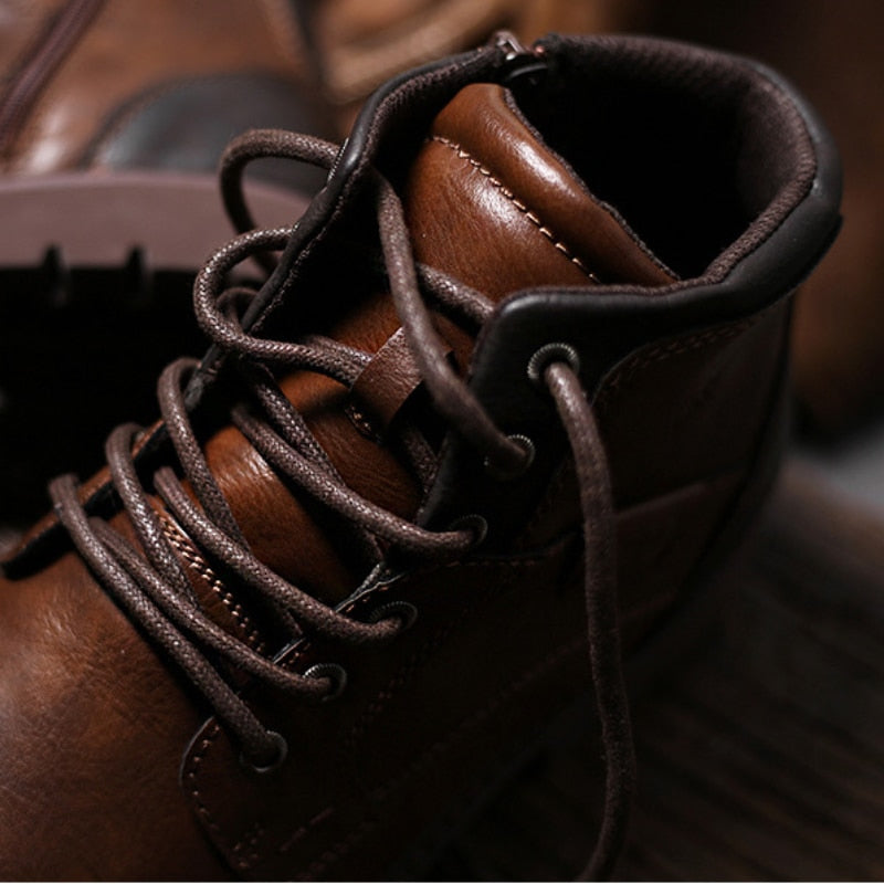 Genuine Leather Men's Boots Ankle Boots Plus Size High Top shoes Outdoor Work Casual Shoes Motorcycle Military Combat Boots