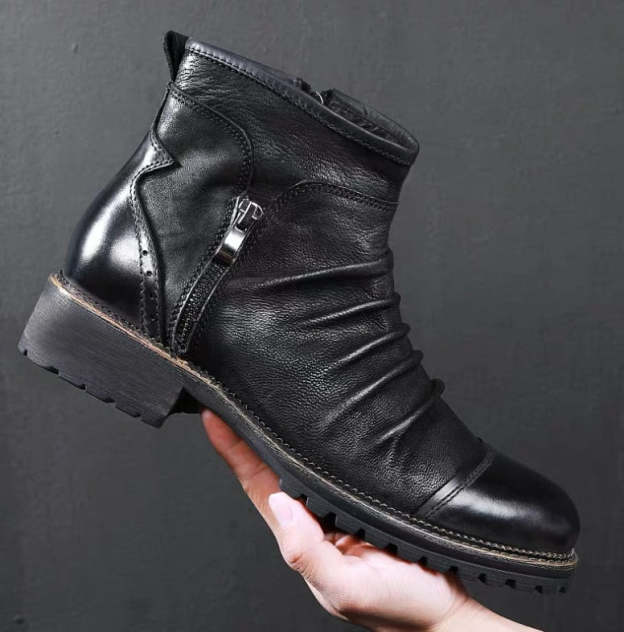 Genuine Leather Men's Boots Ankle Boots Plus Size High Top shoes Outdoor Work Casual Shoes Motorcycle Military Combat Boots