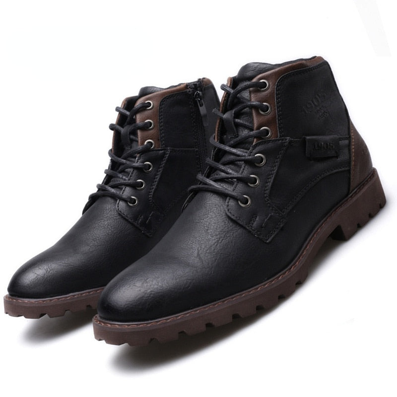 Genuine Leather Men's Boots Ankle Boots Plus Size High Top shoes Outdoor Work Casual Shoes Motorcycle Military Combat Boots