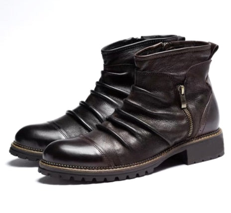 Genuine Leather Men's Boots Ankle Boots Plus Size High Top shoes Outdoor Work Casual Shoes Motorcycle Military Combat Boots