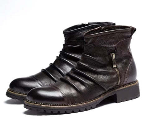 Genuine Leather Men's Boots Ankle Boots Plus Size High Top shoes Outdoor Work Casual Shoes Motorcycle Military Combat Boots