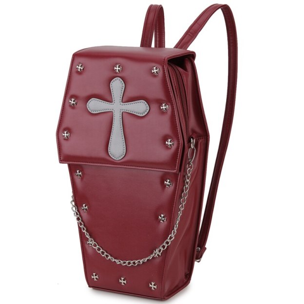 Goth Style Women Shoulder Bag Fashion Coffin Shape Skull Rivets Purses and Handbags for Girls Female Flower Lace Crosbody Bag