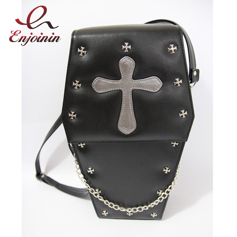 Goth Style Women Shoulder Bag Fashion Coffin Shape Skull Rivets Purses and Handbags for Girls Female Flower Lace Crosbody Bag