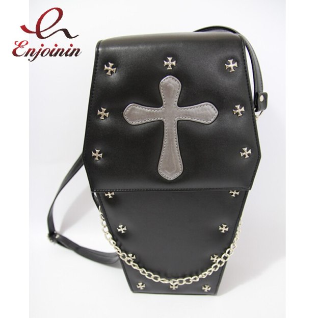 Goth Style Women Shoulder Bag Fashion Coffin Shape Skull Rivets Purses and Handbags for Girls Female Flower Lace Crosbody Bag