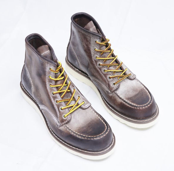 Western Style Gray Oil Resistant Anti Slip Leather Lace-Up Good Year Safety Boots Men Winter Heavy Boots Big Size