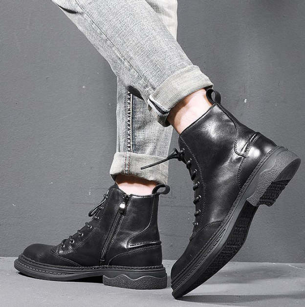 American British Style Classic Cowhide Leather Handmade Men Work Boots Breathable Leather for Men Retro Knight Boots