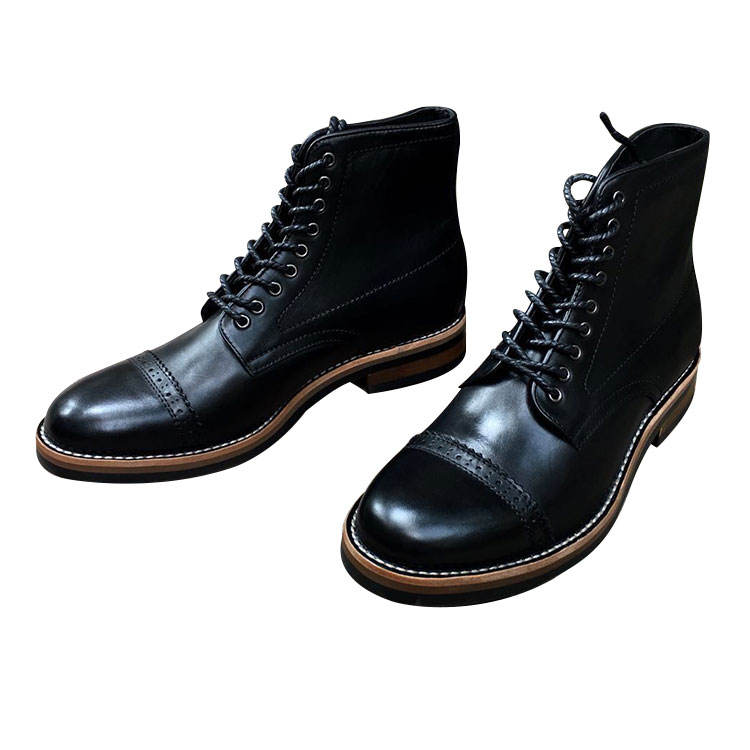 OEM Good Quality Black Mens Shoes Cow Leather Laceup Boot Martin Boots for Men