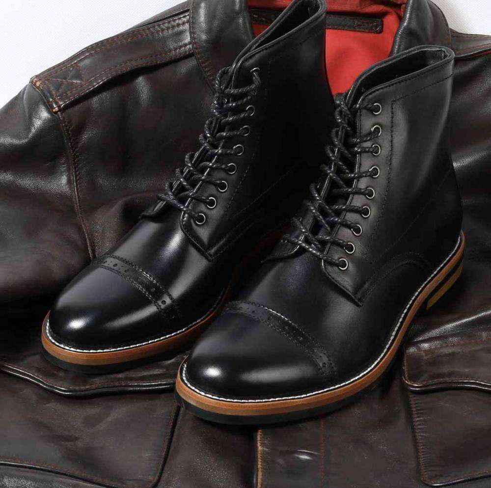 OEM Good Quality Black Mens Shoes Cow Leather Laceup Boot Martin Boots for Men