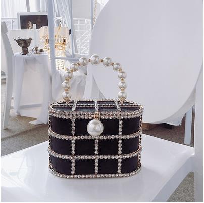 High Quality Openwork Basket Design Luxury Party Clutch Diamonds Pearls Women's Handbags Evening Bag Fashion Purses Designer Bag