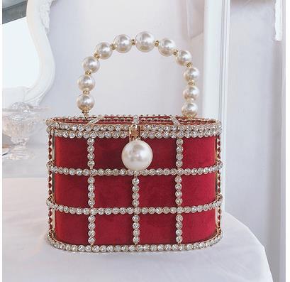 High Quality Openwork Basket Design Luxury Party Clutch Diamonds Pearls Women's Handbags Evening Bag Fashion Purses Designer Bag