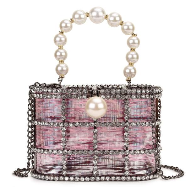 High Quality Openwork Basket Design Luxury Party Clutch Diamonds Pearls Women's Handbags Evening Bag Fashion Purses Designer Bag