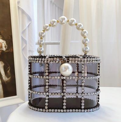 High Quality Openwork Basket Design Luxury Party Clutch Diamonds Pearls Women's Handbags Evening Bag Fashion Purses Designer Bag