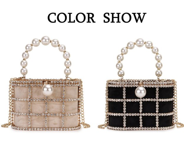 High Quality Openwork Basket Design Luxury Party Clutch Diamonds Pearls Women's Handbags Evening Bag Fashion Purses Designer Bag